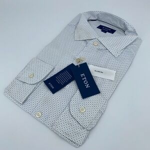 Eton Dress Shirt Mens 2XL 17 3/4 - 45 White Paisley Contemporary Fit Button Up